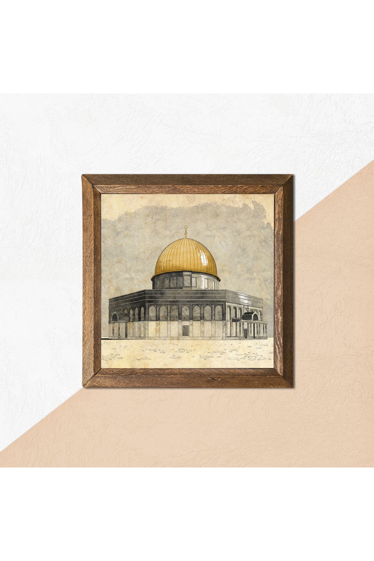 Masjid al-Aqsa Stone Wall Painting Wooden Framed Wall Decoration Wall Art 25x25cm