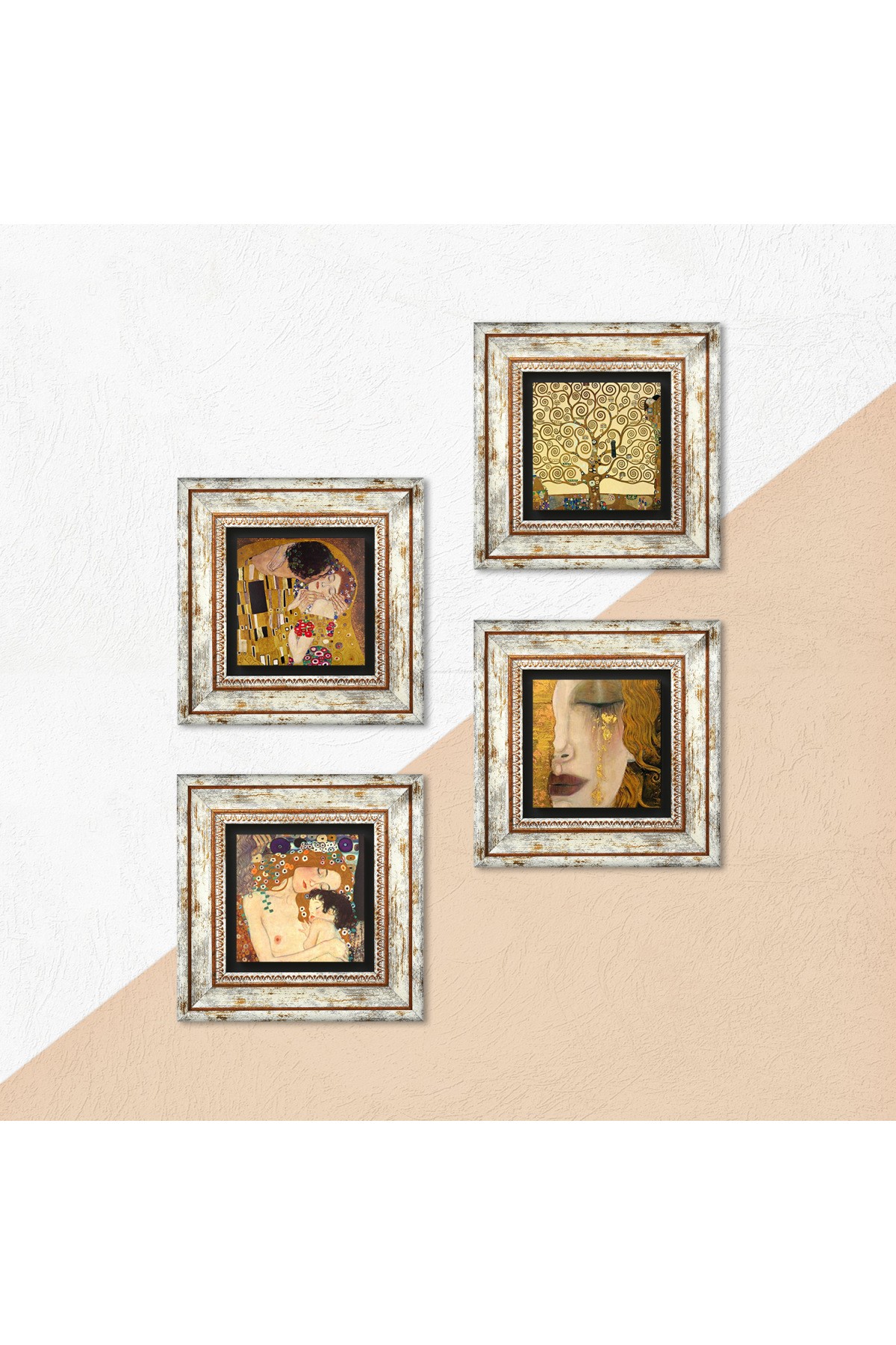 Gustav Klimt Golden Tears, Mother Child, Kiss, Tree of Life Stone Wall Painting Framed Wall Decor 4 Piece Painting Set Wall Art