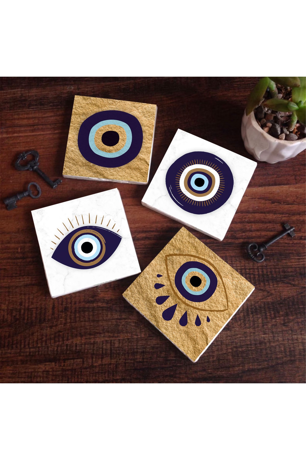 Evil Eye Stone Coaster Desktop Protective Coaster 4 Piece Set 10x10cm Stone Coasters