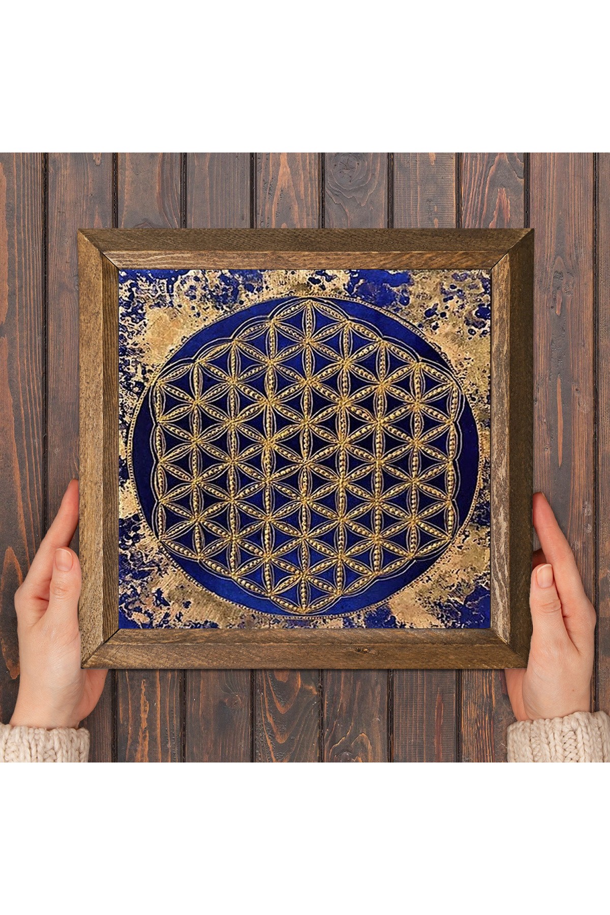 Flower of Life Stone Wall Painting Wooden Framed Wall Decoration Wall Art 25x25cm