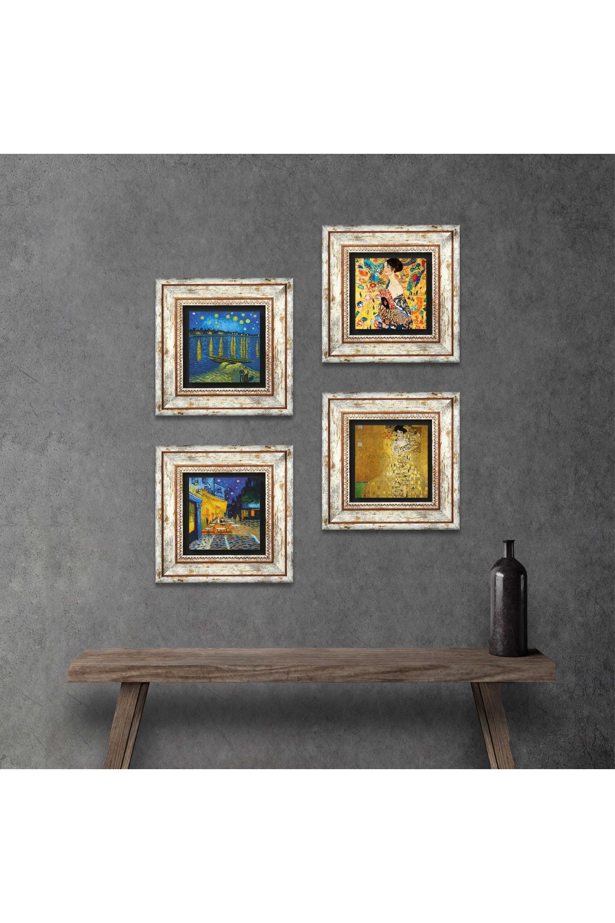 Van Gogh, Gustav Klimt Stone Wall Painting Framed Wall Decor 4 Piece Painting Set Wall Art