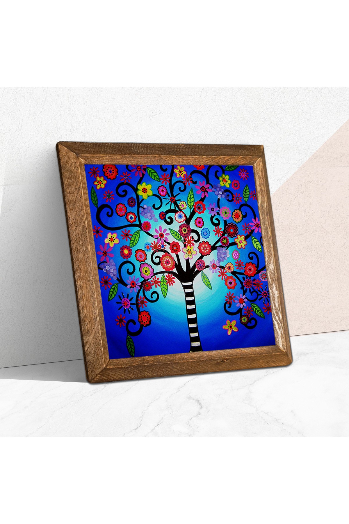 Tree of Life Stone Wall Painting Wooden Framed Wall Decor Wall Art 25x25cm