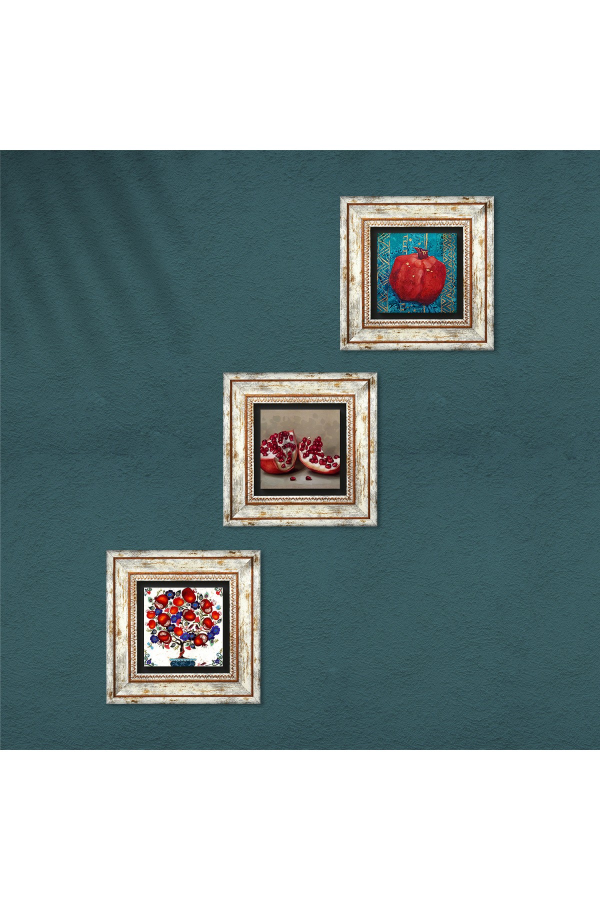 Pomegranate Tree, Pomegranate Stone Wall Painting Framed Wall Decor 3 Piece Painting Set Wall Art