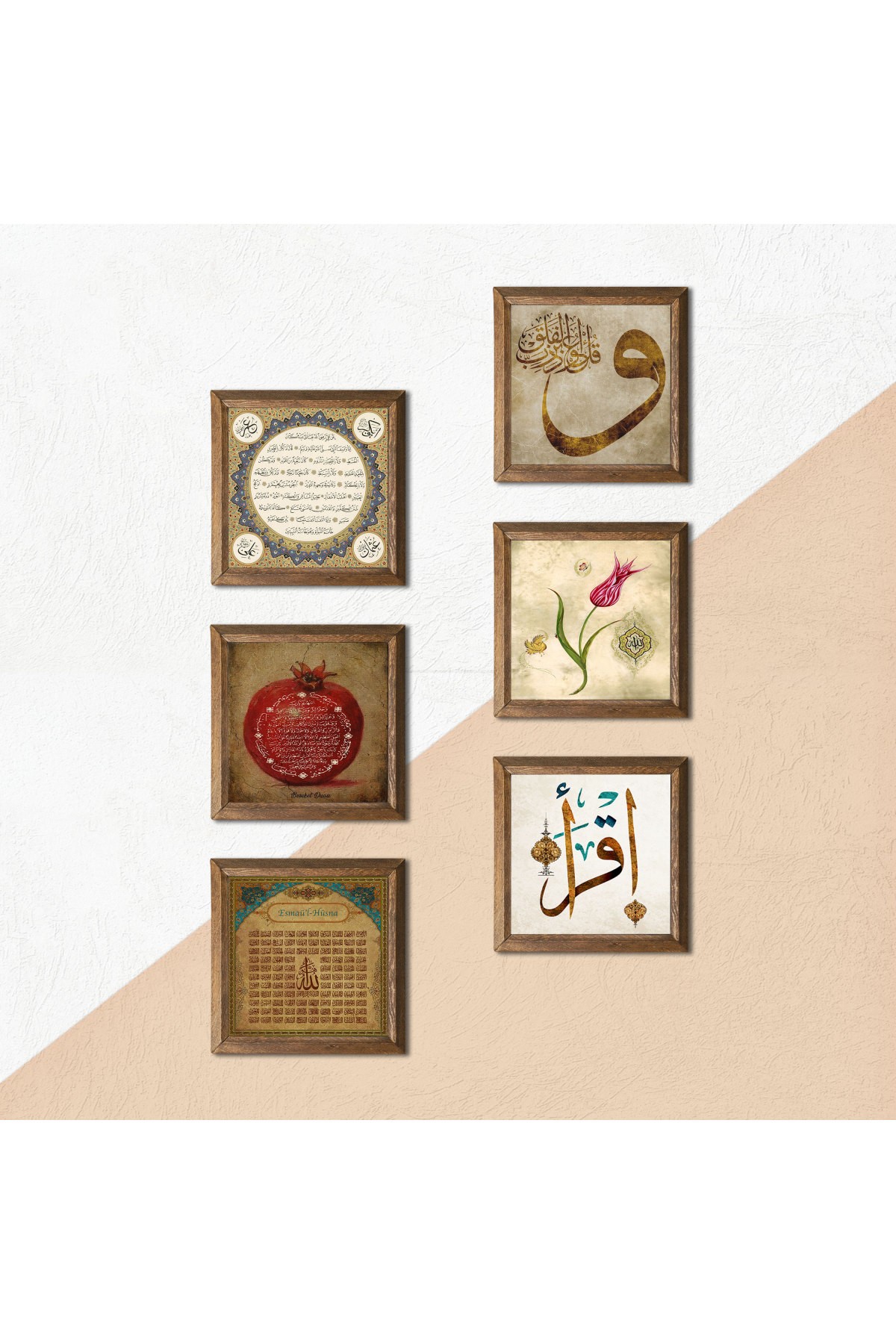 Islamic Stone Wall Painting Wooden Framed Wall Decor 6 Piece Painting Set Wall Art