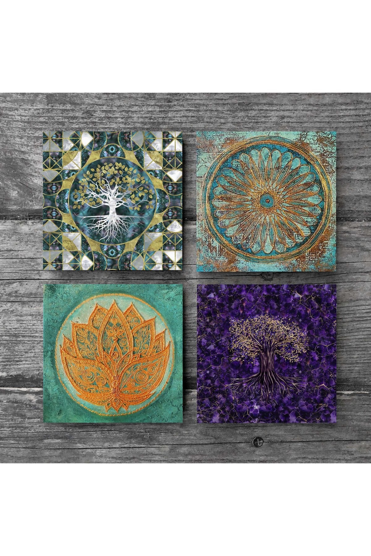 Tree of Life, Lotus Flower, Flower of Life Stone Coasters Desktop Protective Coasters 4 Piece Set 10x10cm Stone Coasters