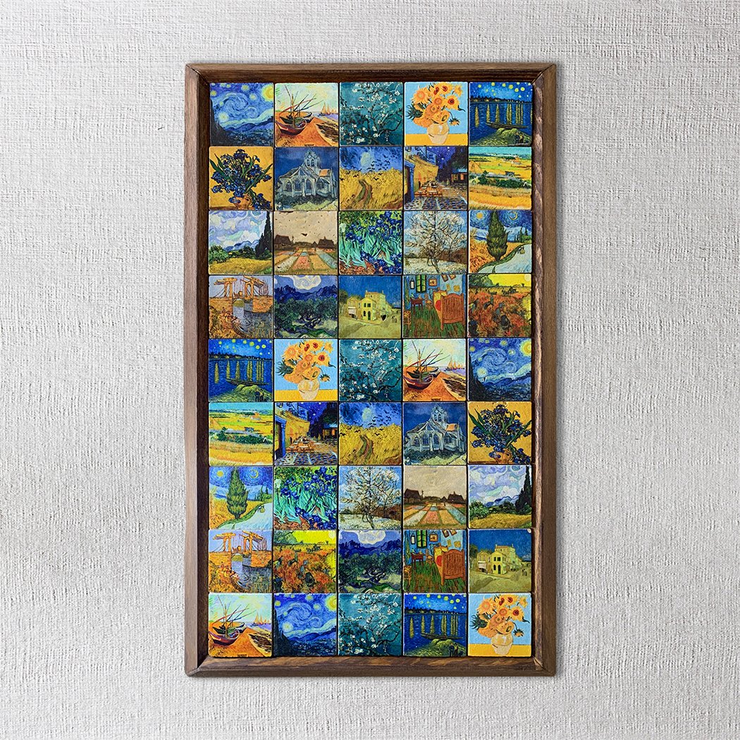 Van Gogh Mosaic Stone Wall Painting Wooden Framed Wall Decor Wall Art 30x50cm