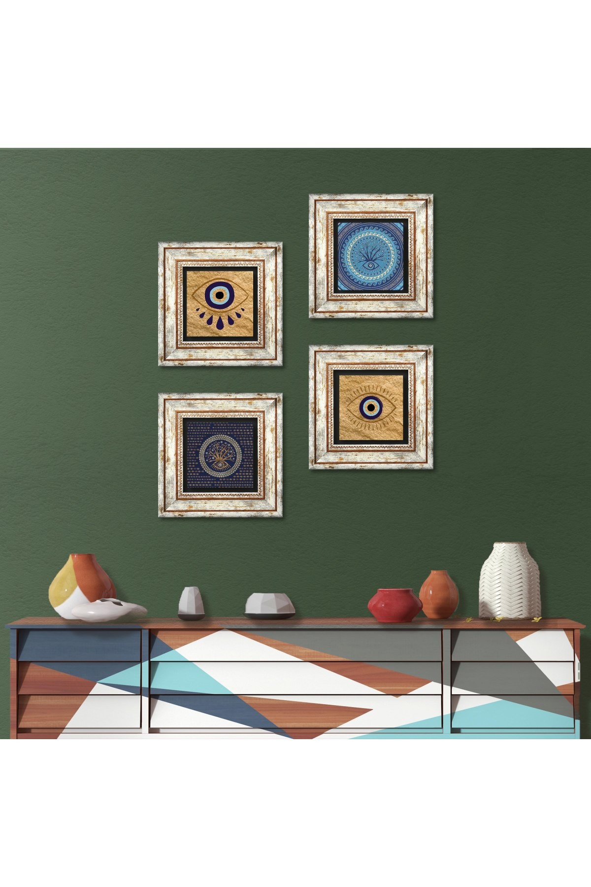 Evil Eye Stone Wall Painting Framed Wall Decor 4 Piece Painting Set Wall Art