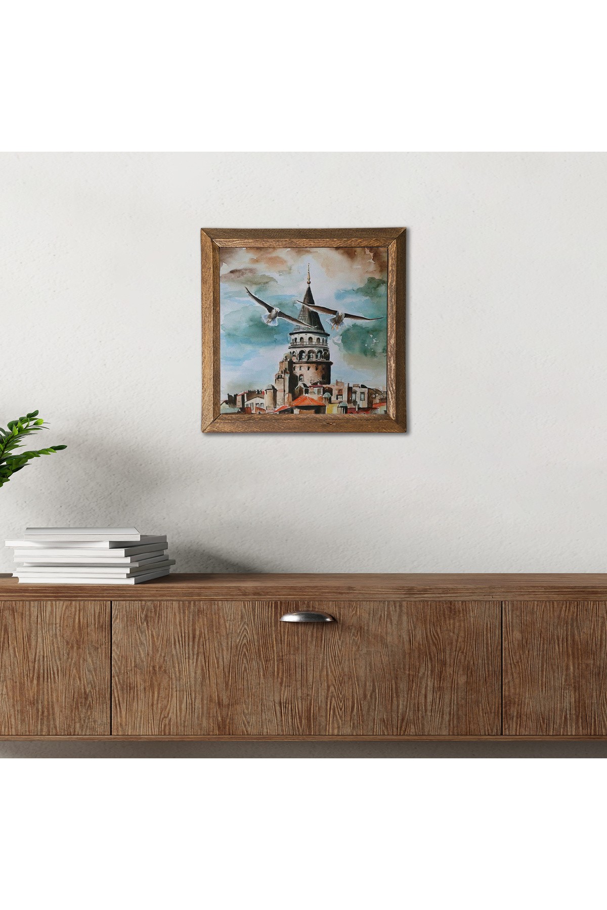 Istanbul Galata Tower Stone Wall Painting Wooden Framed Wall Decor Wall Art 25x25cm