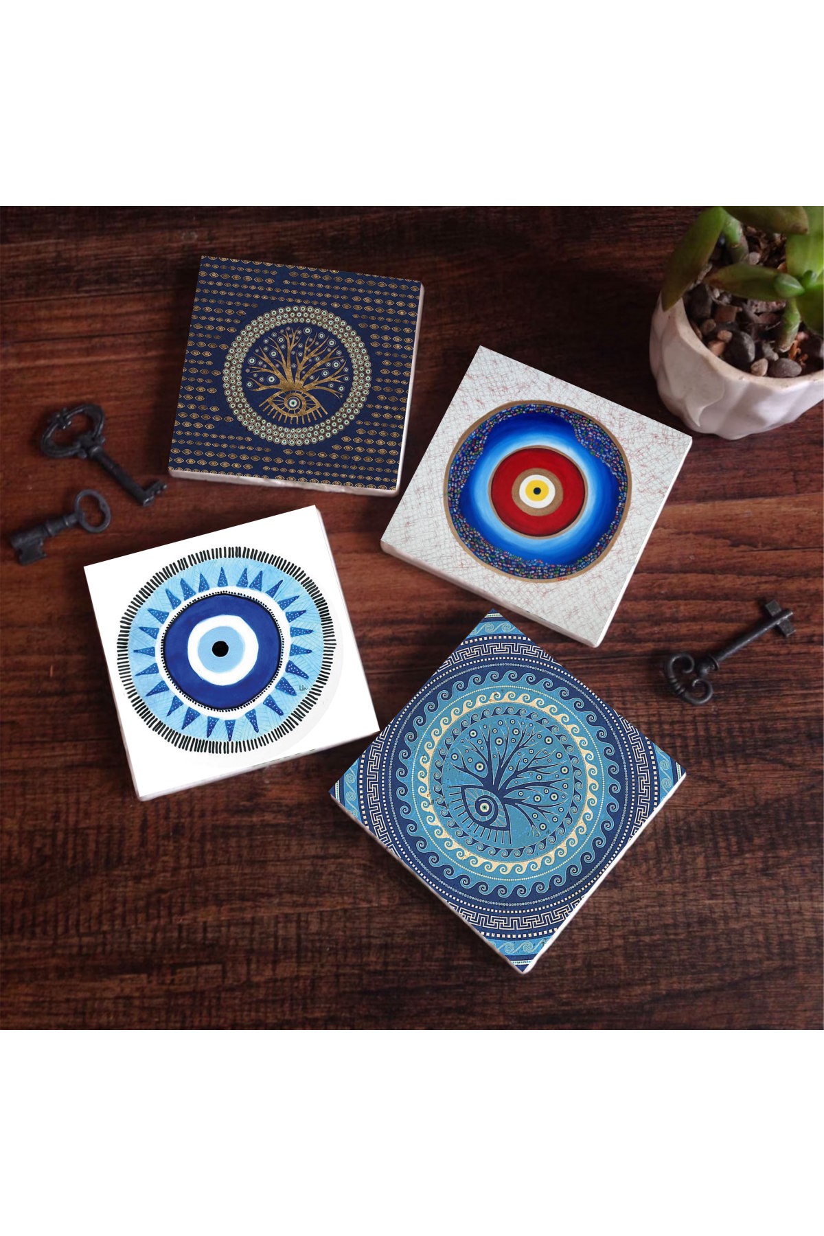 Evil Eye Stone Coaster Desktop Protective Coaster 4 Piece Set 10x10cm Stone Coasters