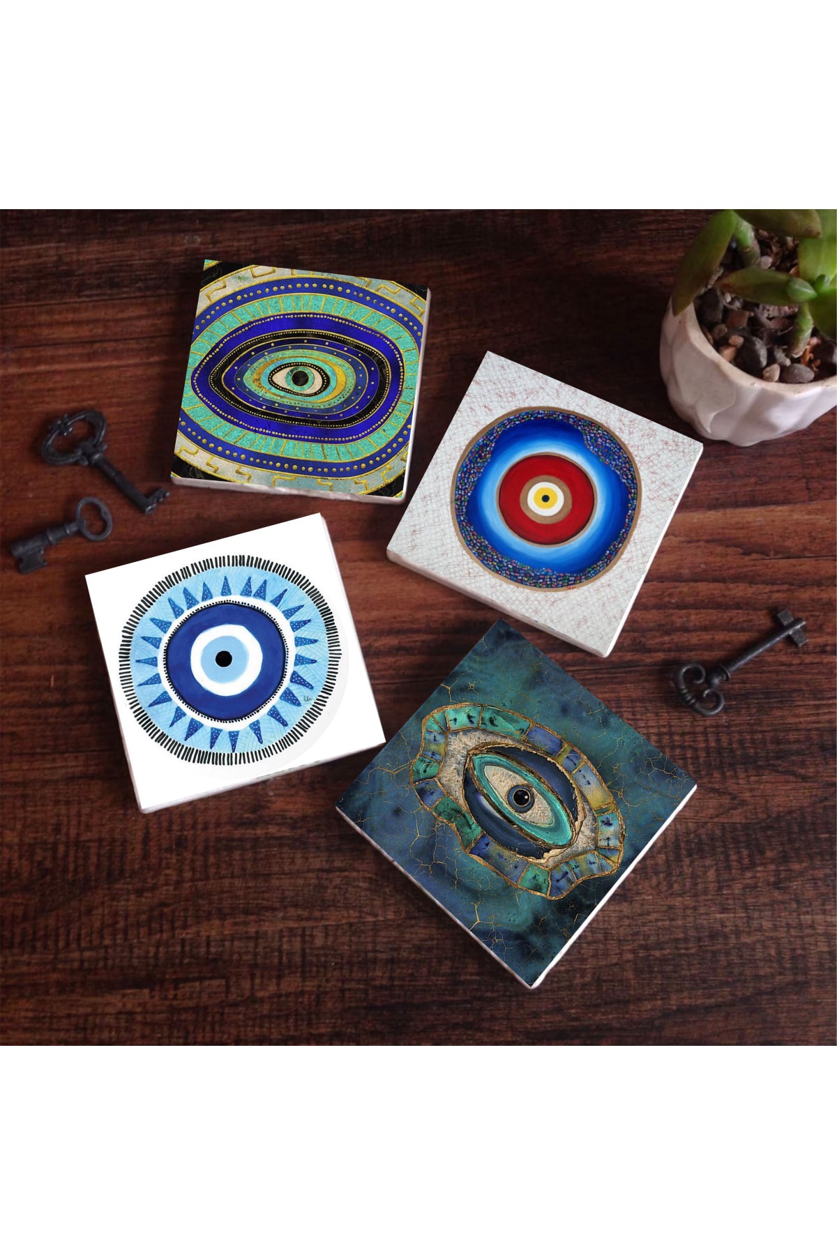 Evil Eye Stone Coaster Desktop Protective Coaster 4 Piece Set 10x10cm Stone Coasters