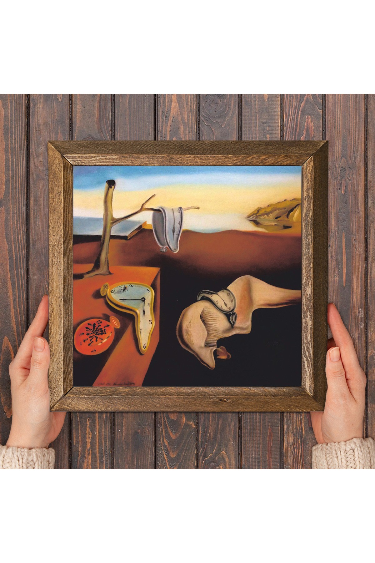 Salvador Dalí The Persistence of Memory Stone Wall Painting Wooden Framed Wall Decoration Wall Art 25x25cm