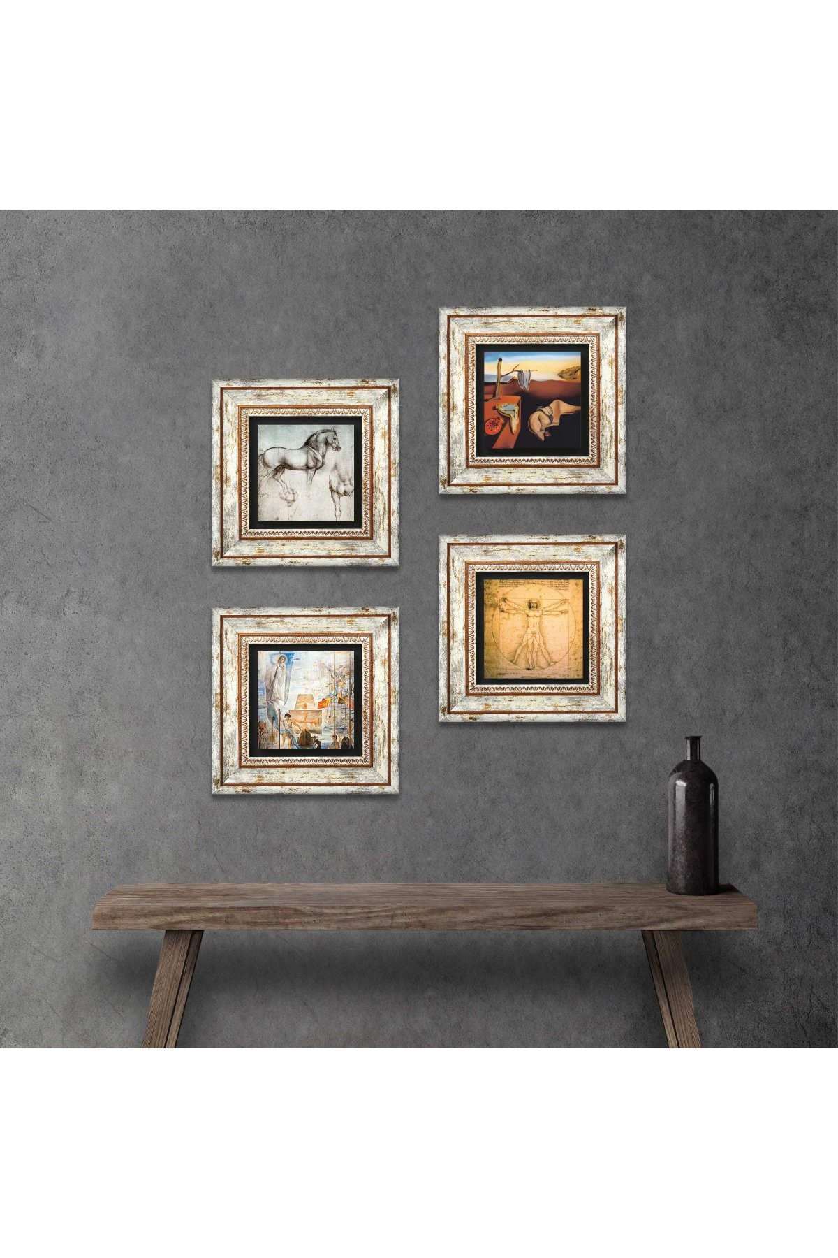 Salvador Dalí, Leonardo da Vinci Stone Wall Painting Framed Wall Decor 4 Piece Painting Set Wall Art