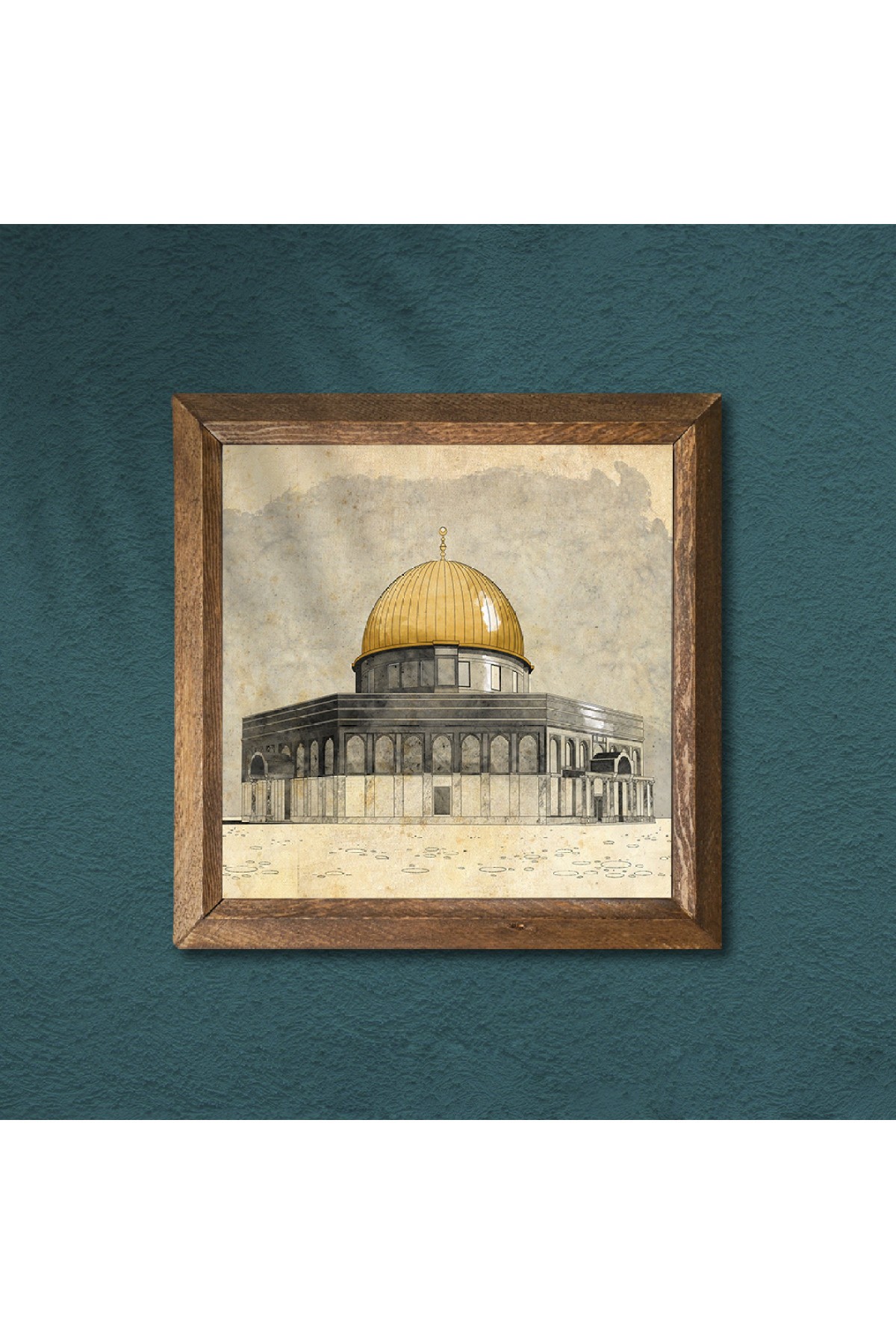 Masjid al-Aqsa Stone Wall Painting Wooden Framed Wall Decoration Wall Art 25x25cm