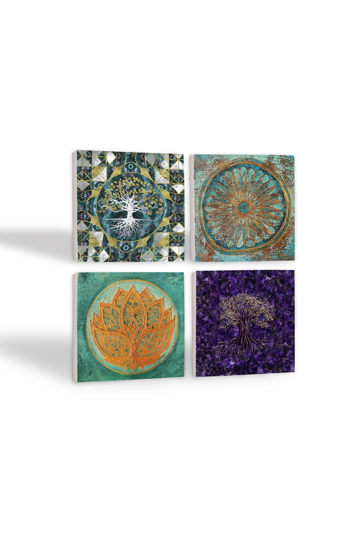 Tree of Life, Lotus Flower, Flower of Life Stone Coasters Desktop Protective Coasters 4 Piece Set 10x10cm Stone Coasters