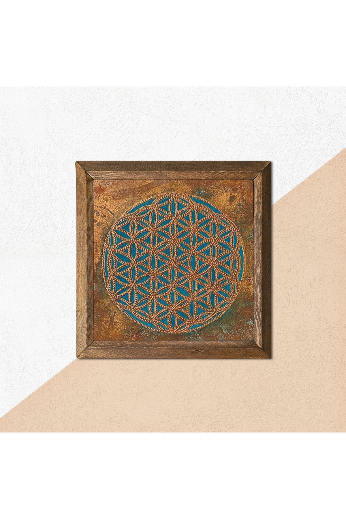 Flower of Life Stone Wall Painting Wooden Framed Wall Decoration Wall Art 25x25cm