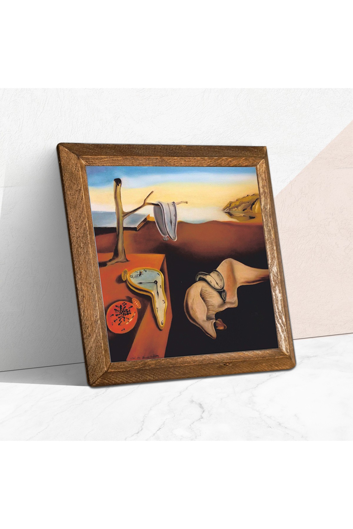 Salvador Dalí The Persistence of Memory Stone Wall Painting Wooden Framed Wall Decoration Wall Art 25x25cm