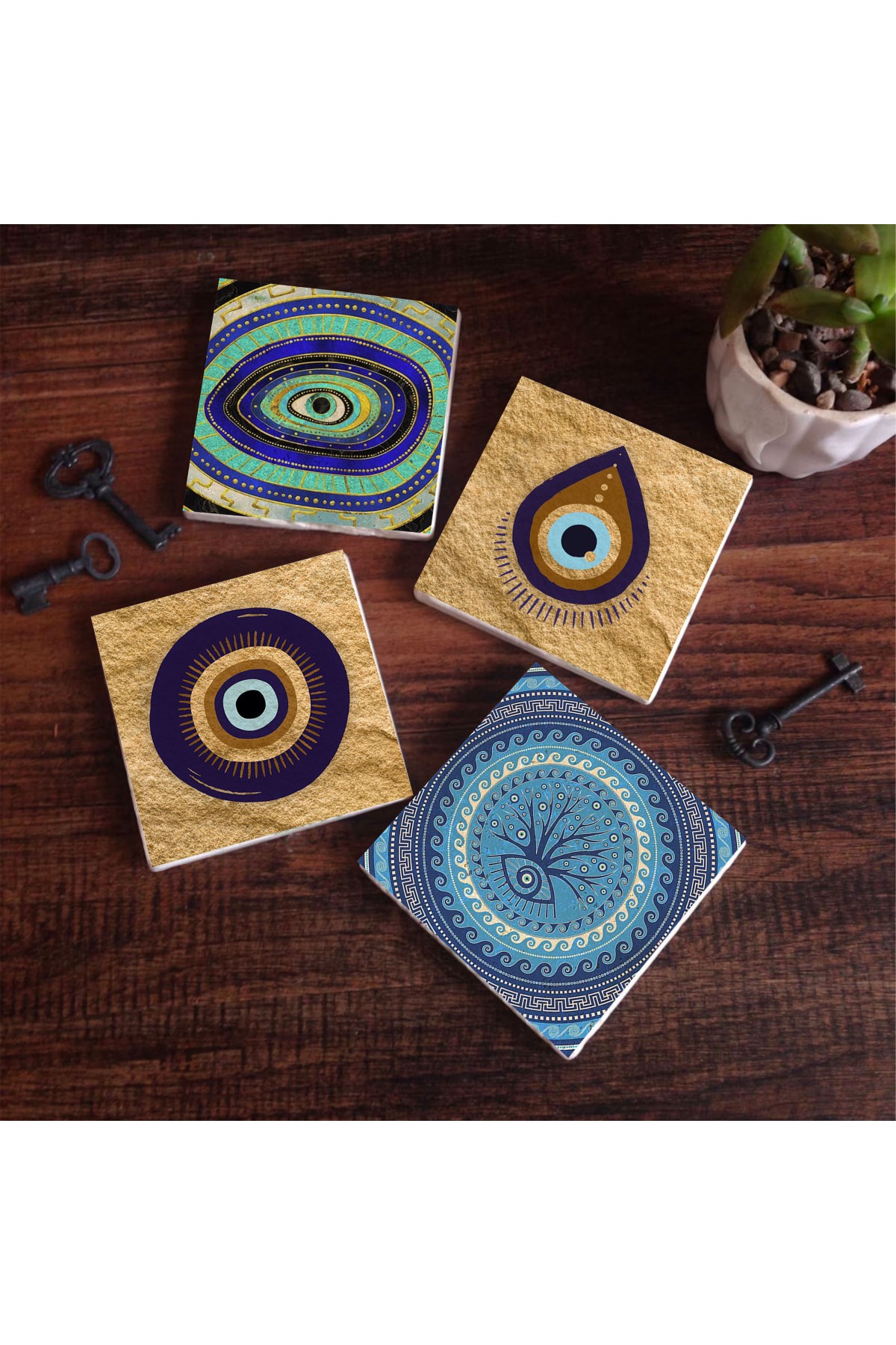 Evil Eye Stone Coaster Desktop Protective Coaster 4 Piece Set 10x10cm Stone Coasters