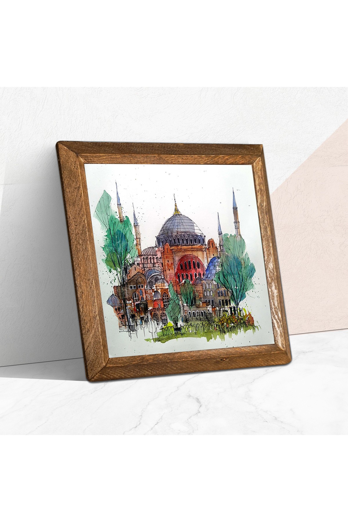 Istanbul Hagia Sophia Stone Wall Painting Wooden Framed Wall Decor Wall Art 25x25cm