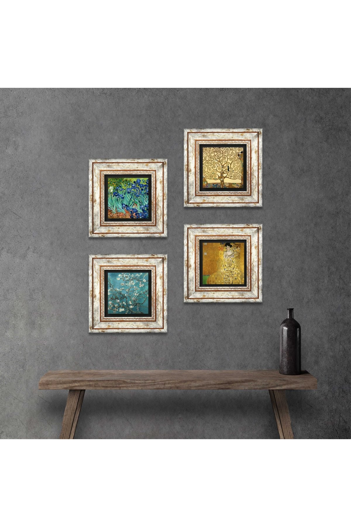 Gustav Klimt, Van Gogh Stone Wall Painting Framed Wall Decor 4 Piece Painting Set Wall Art