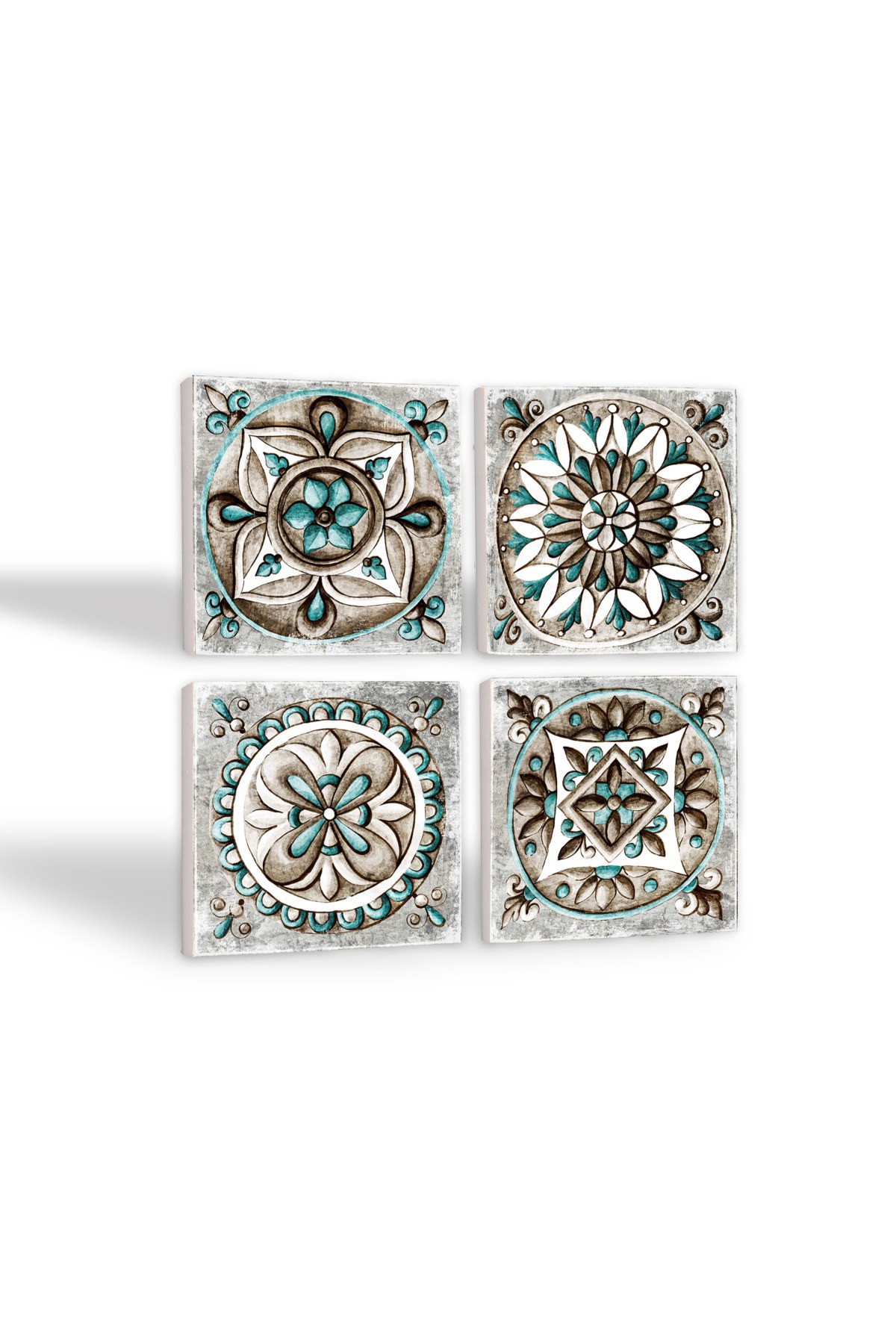 Tile Art Stone Coasters Desktop Protective Coasters 4 Piece Set 10x10cm Stone Coasters