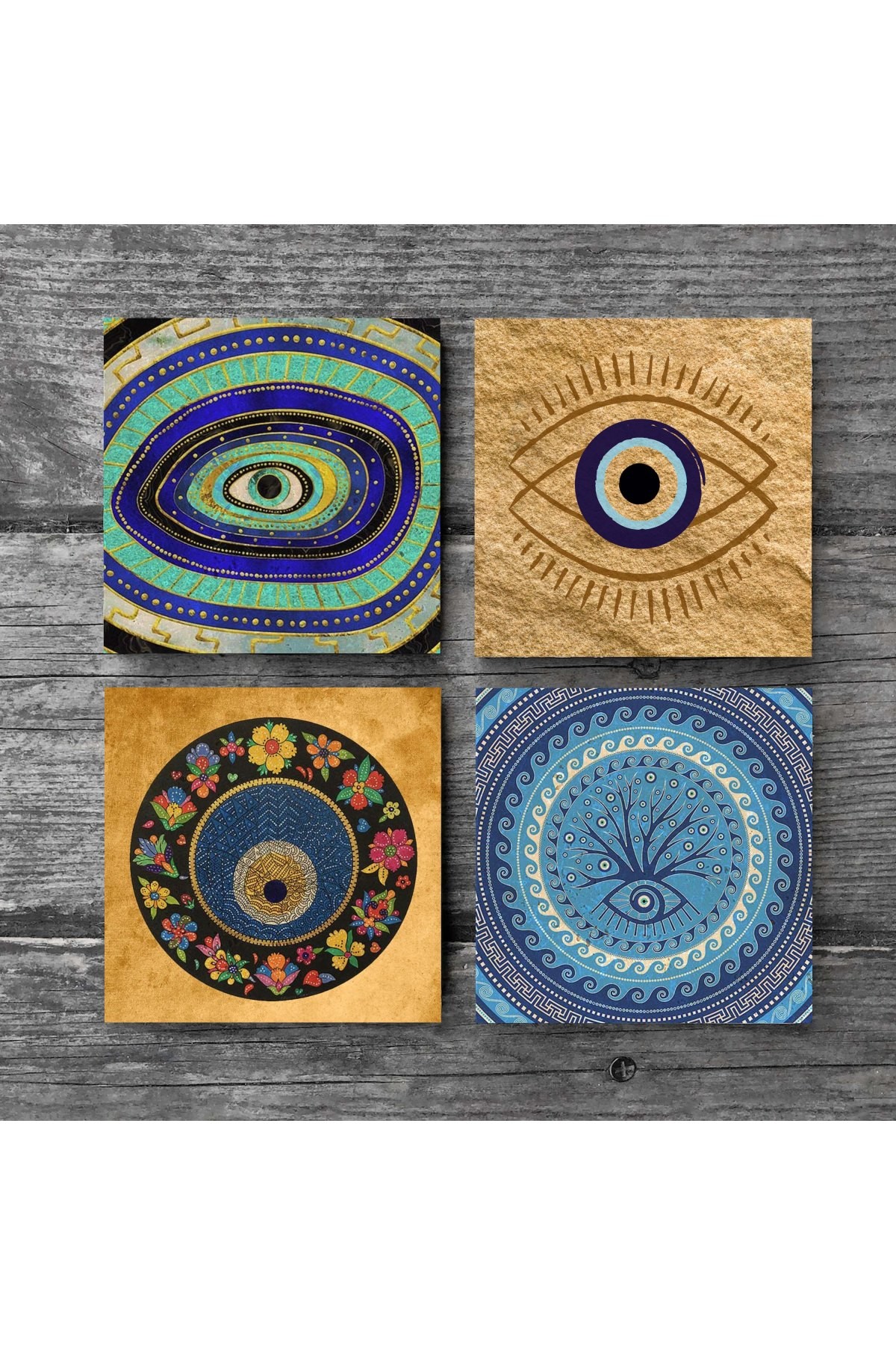 Nazar Taş Bardak Altlığı Masaüstü Koruyucu Altlık 4 Parça Set 10x10cm Stone Coasters