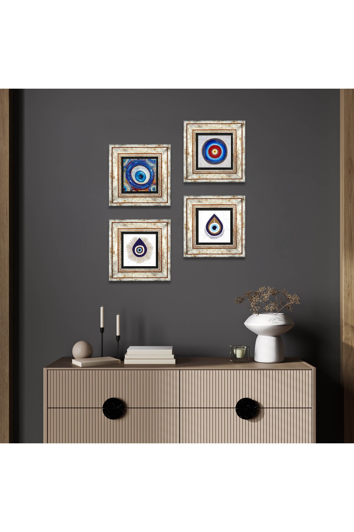 Evil Eye Stone Wall Painting Framed Wall Decor 4 Piece Painting Set Wall Art