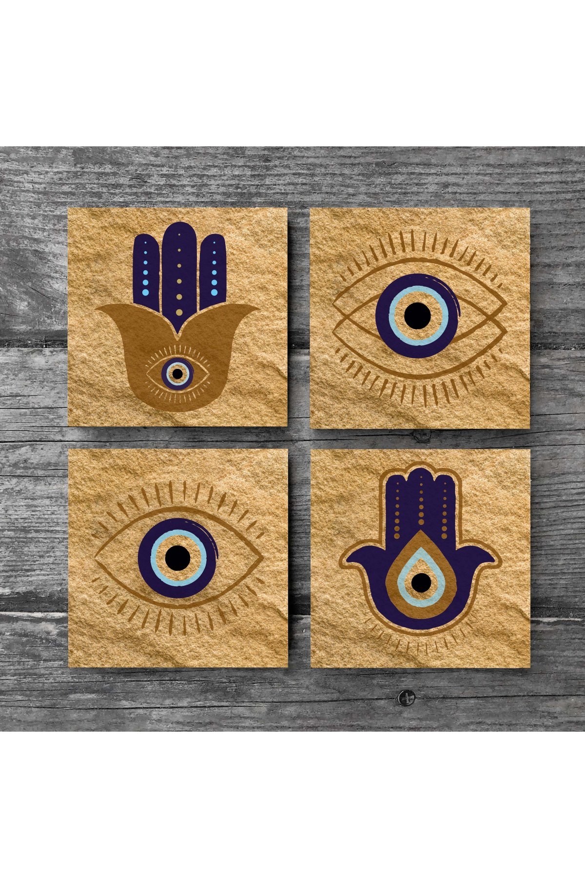 Mother of Fatma Hand (Hamsa), Evil Eye Stone Coaster Desktop Protective Coaster 4 Piece Set 10x10cm Stone Coasters