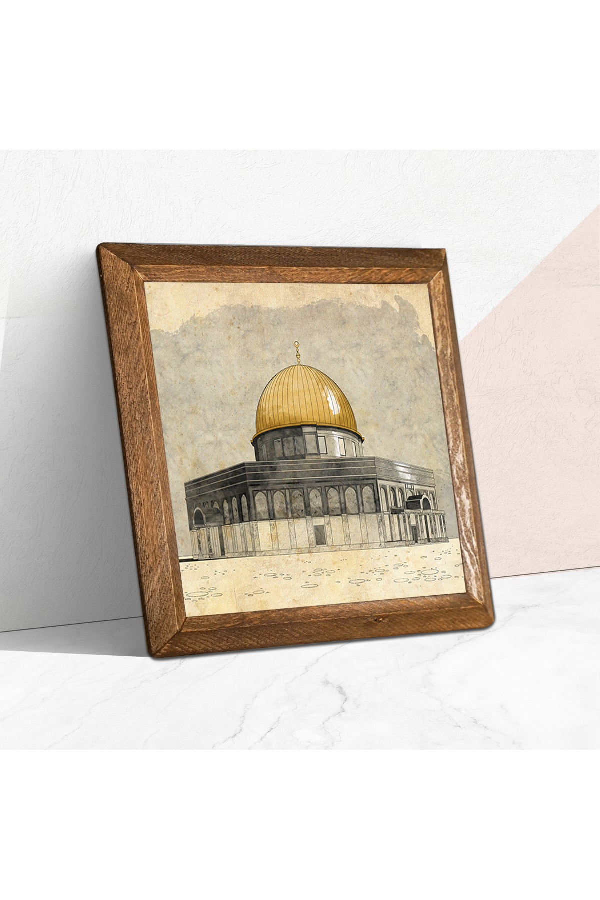 Masjid al-Aqsa Stone Wall Painting Wooden Framed Wall Decoration Wall Art 25x25cm