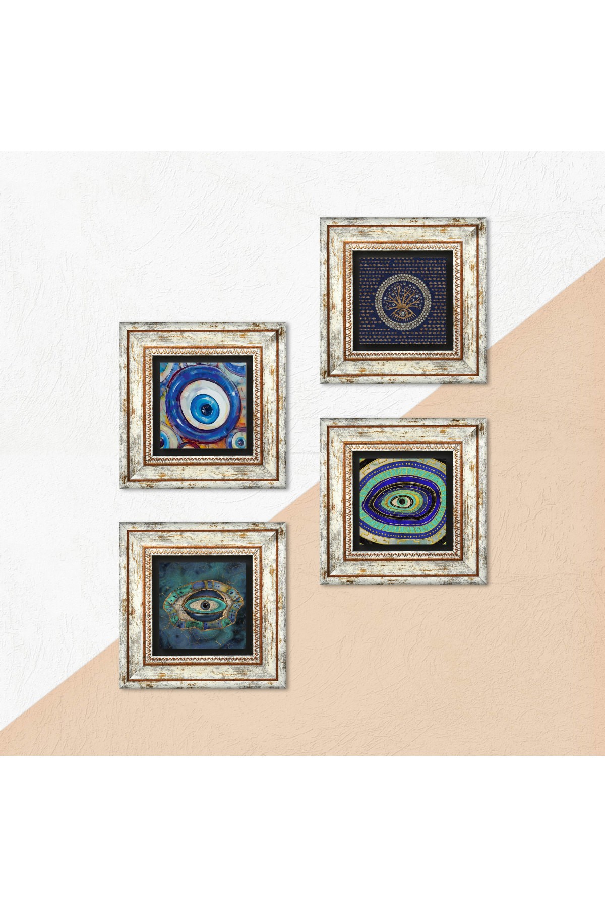 Evil Eye Stone Wall Painting Framed Wall Decor 4 Piece Painting Set Wall Art