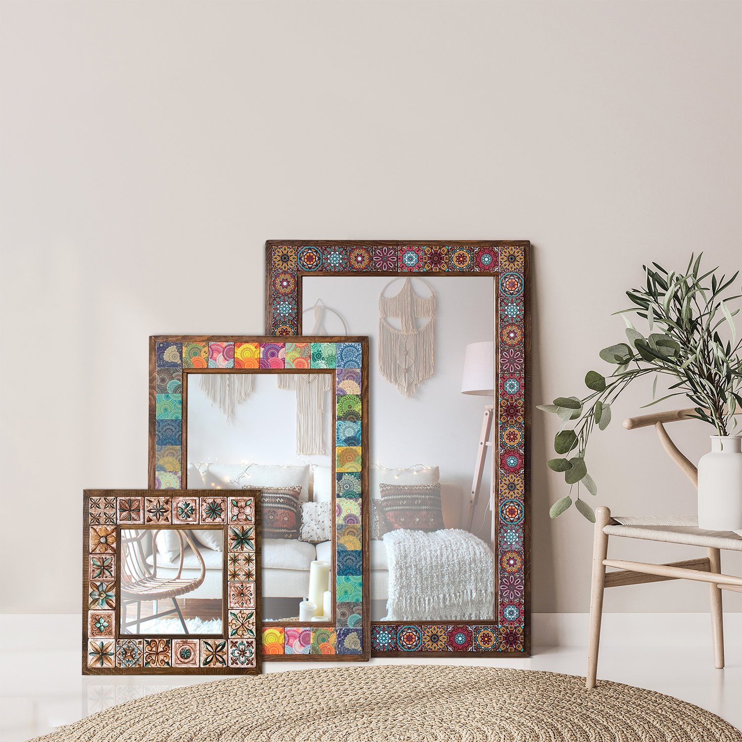 Van Gogh Stone Wall Mirror, Wooden Framed Decorative Mirror, Living Room Console Full-length Mirror, Wall Mirror