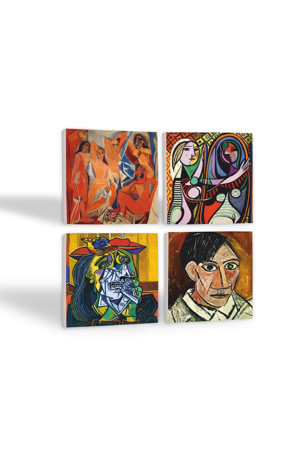 Picasso Ağlayan Kadın, Avignonlu Kızlar, Ayna Karşısındaki Kız, Otoportre Taş Bardak Altlığı Masaüstü Koruyucu Altlık 4 Parça Set 10x10cm Stone Coasters