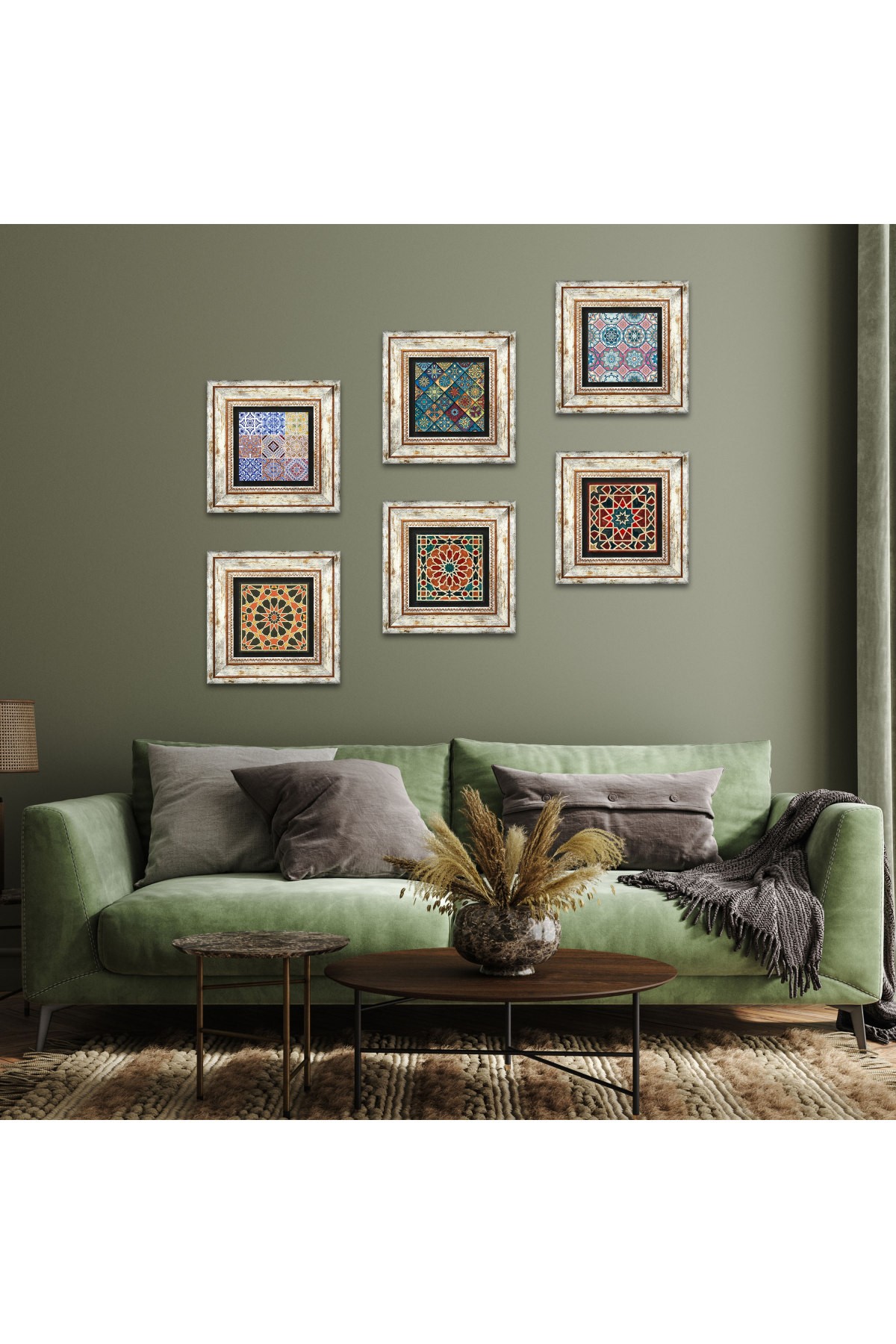 Etnik Desen Taş Duvar Tablosu Çerçeveli Duvar Dekoru 6 Parça Tablo Seti Wall Art