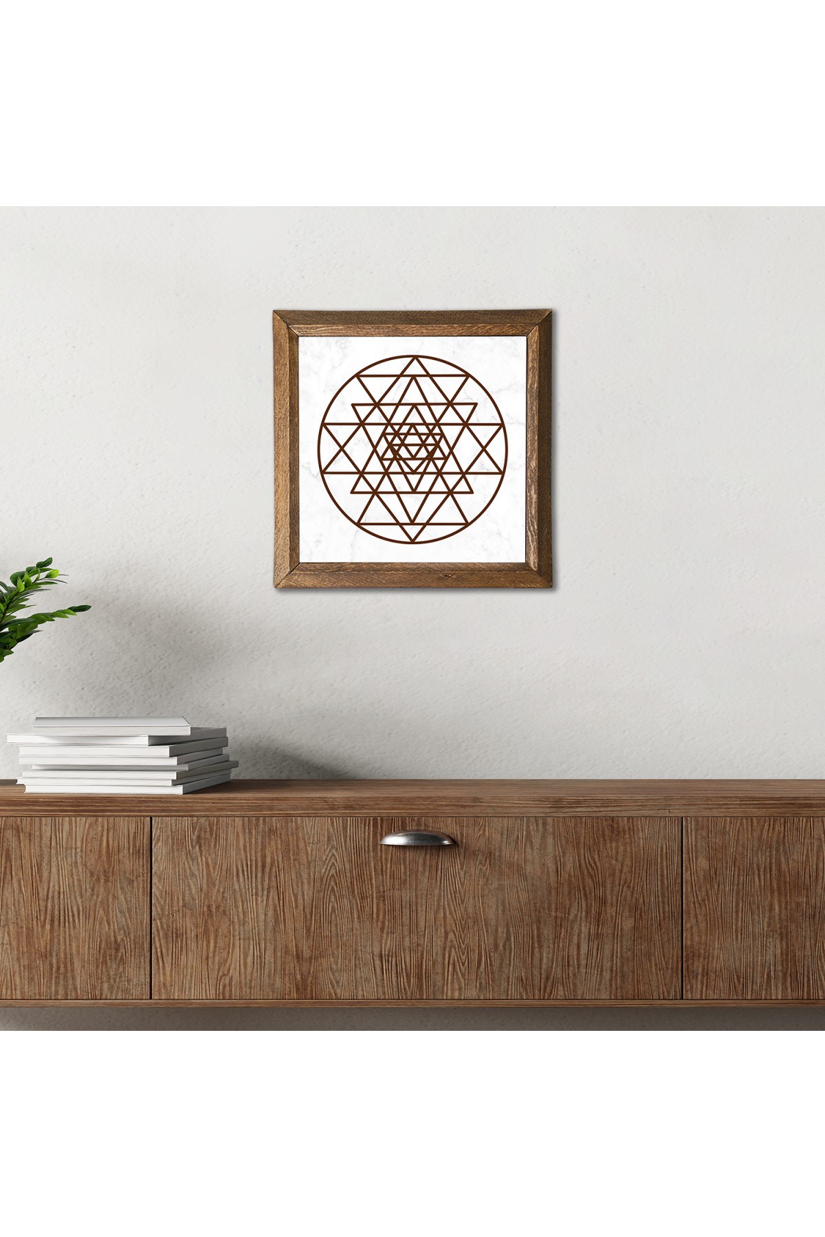 Sri Yantra Taş Duvar Tablosu Ahşap Çerçeveli Duvar Dekoru Wall Art 25x25cm