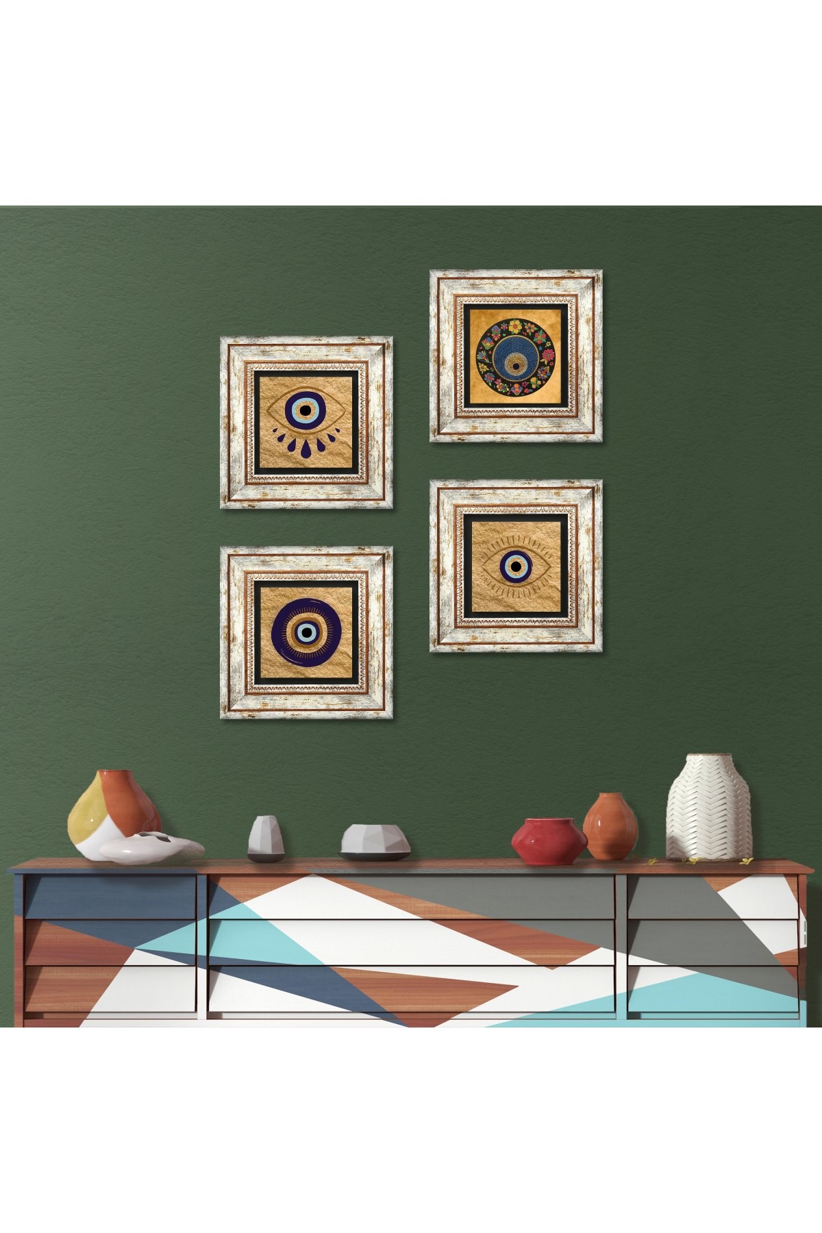 Evil Eye Stone Wall Painting Framed Wall Decor 4 Piece Painting Set Wall Art