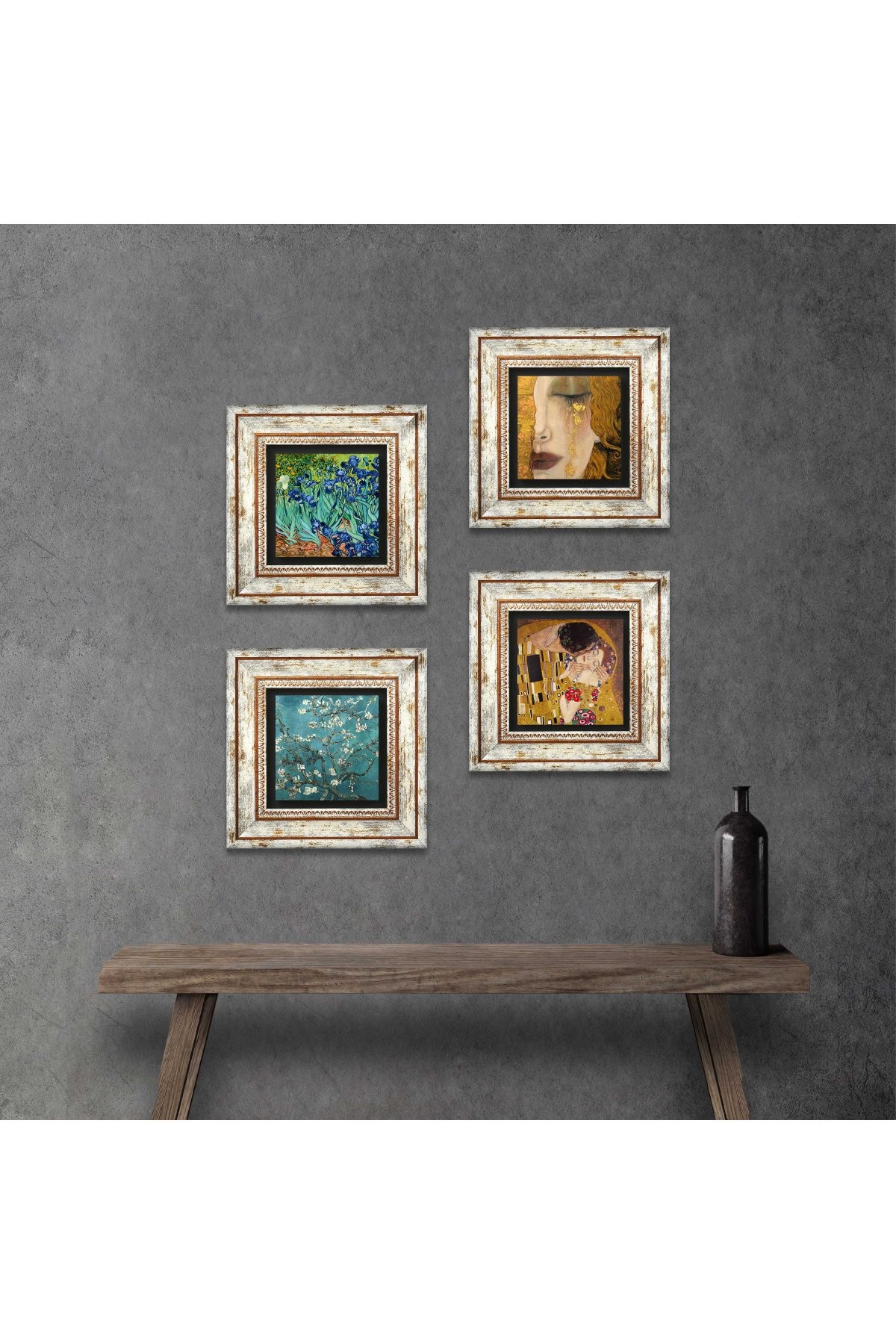 Van Gogh, Gustav Klimt Stone Wall Painting Framed Wall Decor 4 Piece Painting Set Wall Art