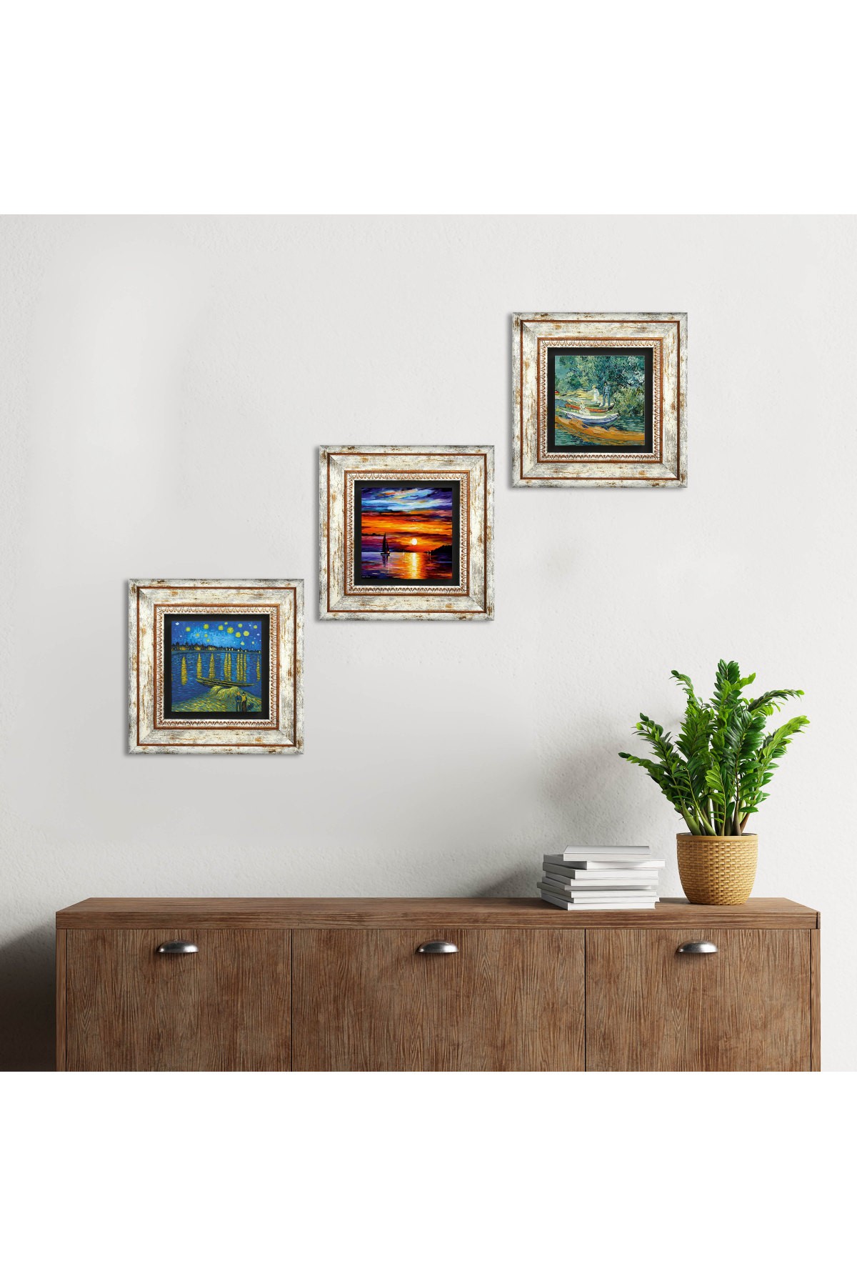 Van Gogh, Seascape Stone Wall Painting Framed Wall Decor 3 Piece Painting Set Wall Art