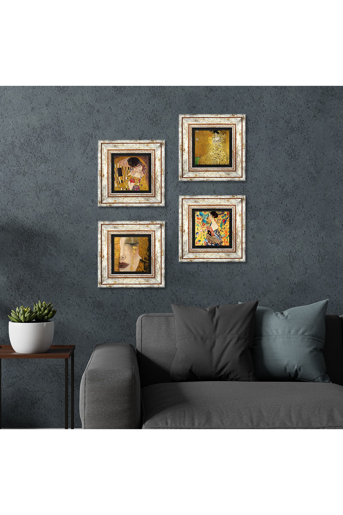 Gustav Klimt Stone Wall Painting Framed Wall Decor 4 Piece Painting Set Wall Art