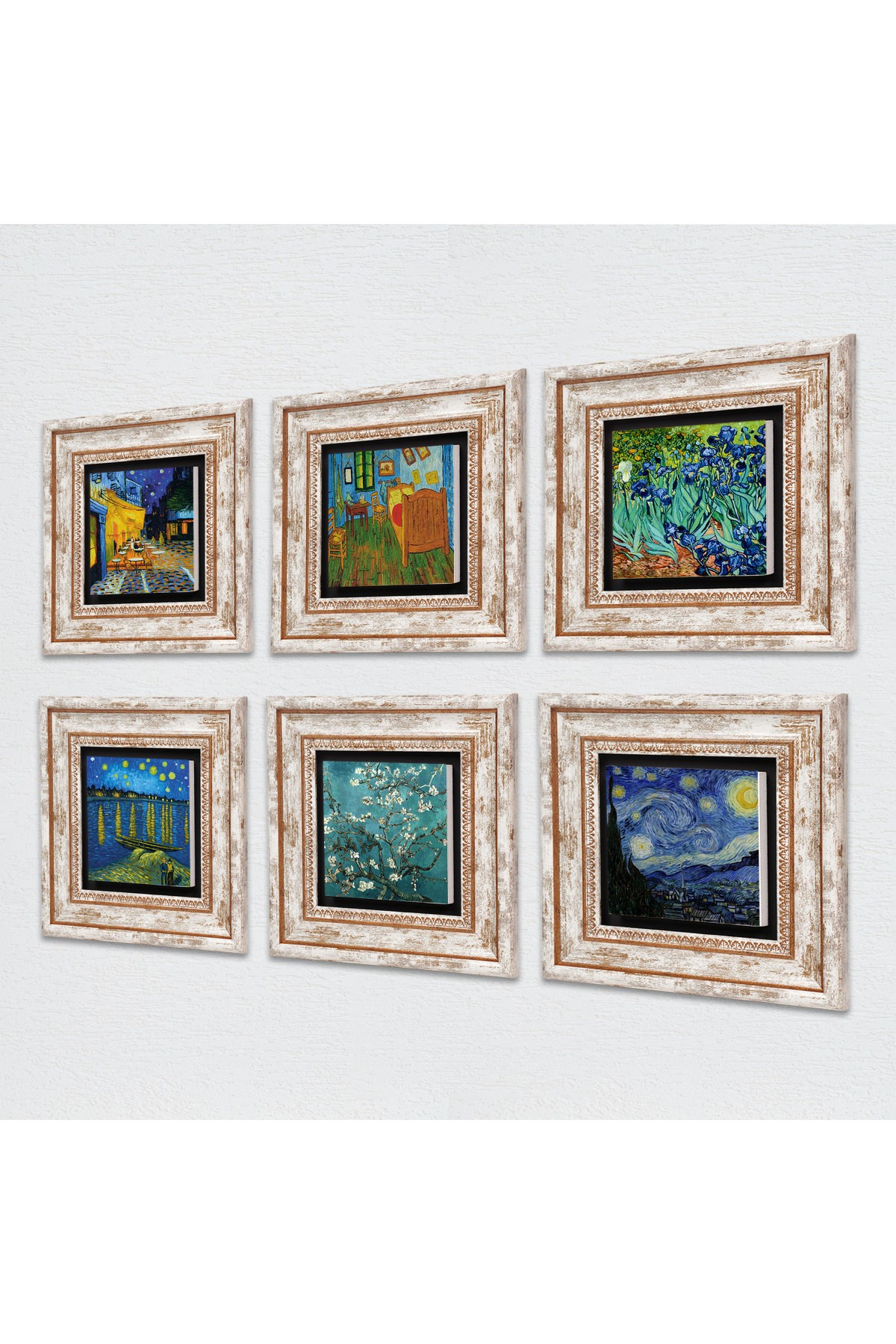 Van Gogh Taş Duvar Tablosu Çerçeveli Duvar Dekoru 6 Parça Tablo Seti Wall Art