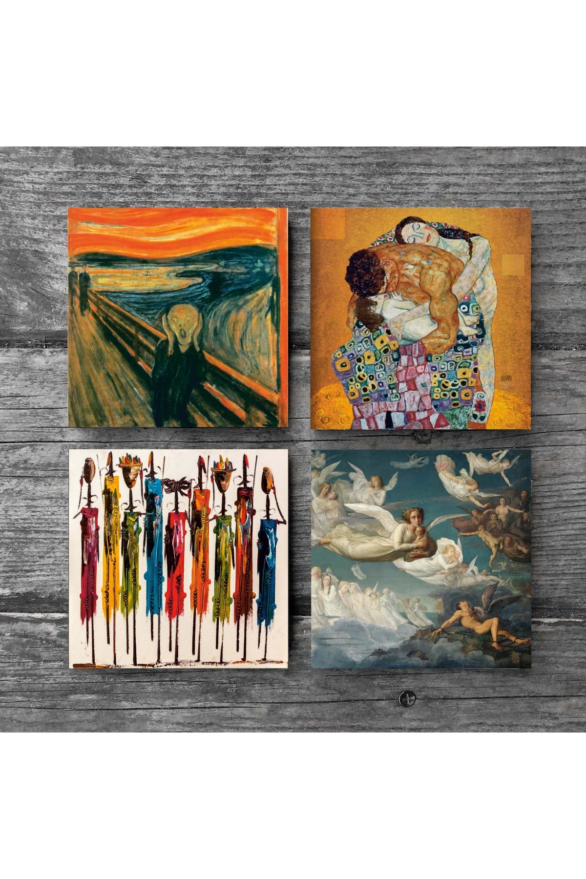 The Scream, Native Women, Gustav Klimt Family Embrace, Crossing of Spirits Louis Janmot Stone Coasters Desktop Protective Coasters 4 Piece Set 10x10cm Stone Coasters