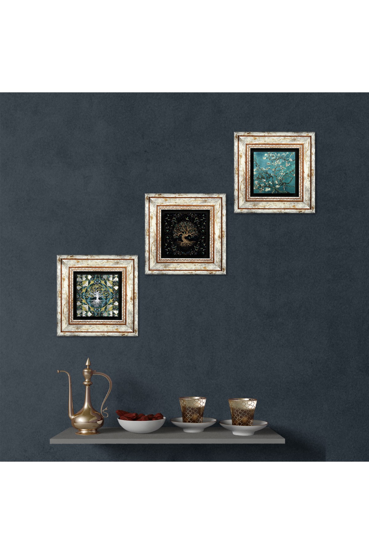 Tree of Life, Van Gogh Almond Tree Stone Wall Painting Framed Wall Decor 3 Piece Painting Set Wall Art