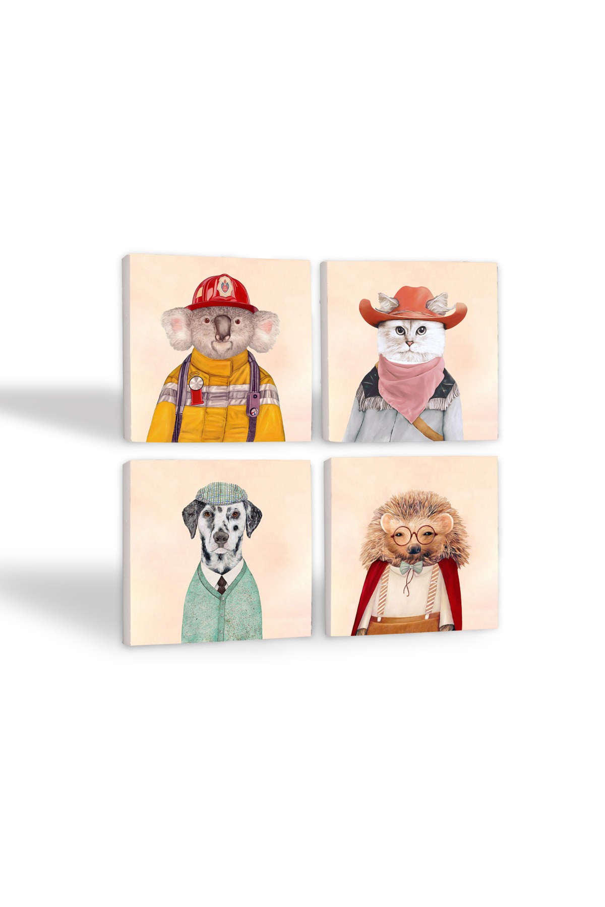 Kirpi, Köpek, Kedi, Koala Taş Bardak Altlığı Masaüstü Koruyucu Altlık 4 Parça Set 10x10cm Stone Coasters