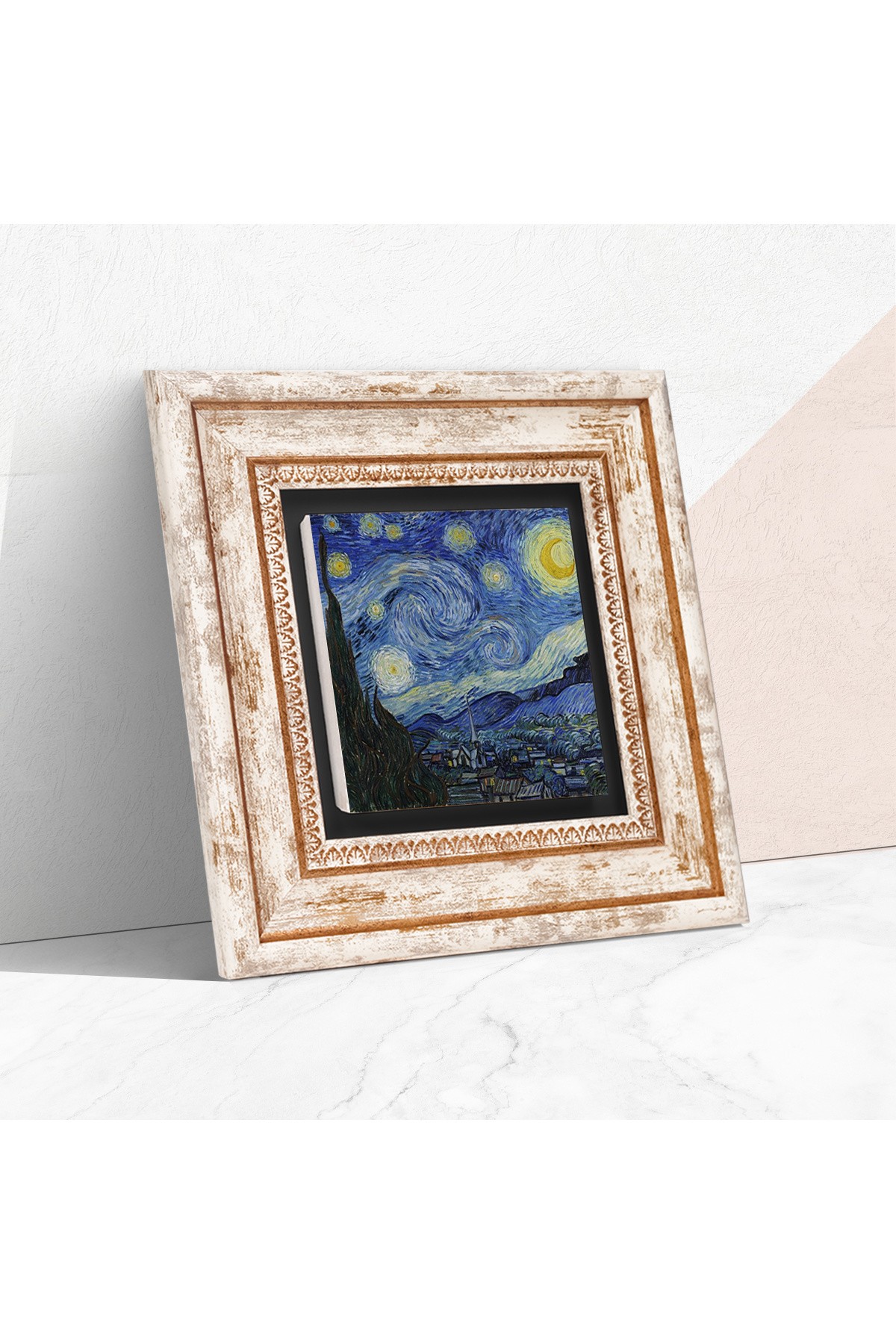 Van Gogh Yıldızlı Gece Taş Duvar Tablosu Çerçeveli Duvar Dekoru Wall Art