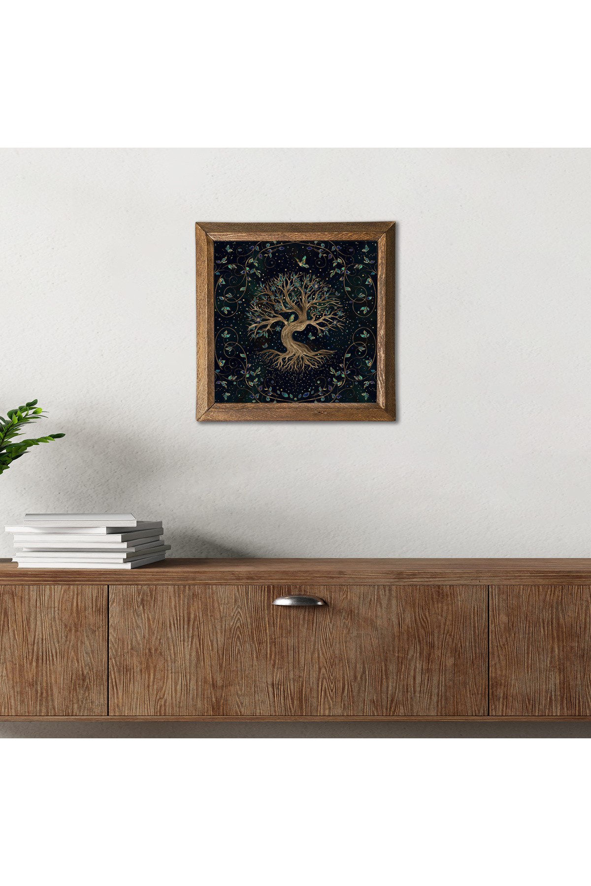 Tree of Life Stone Wall Painting Wooden Framed Wall Decor Wall Art 25x25cm