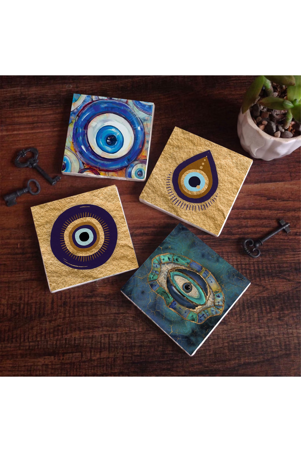 Evil Eye Stone Coaster Desktop Protective Coaster 4 Piece Set 10x10cm Stone Coasters