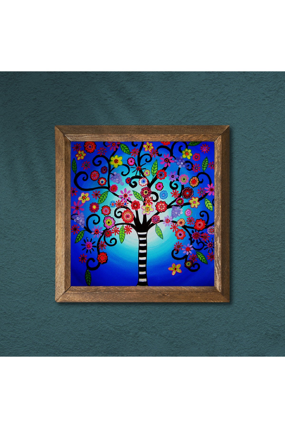 Tree of Life Stone Wall Painting Wooden Framed Wall Decor Wall Art 25x25cm