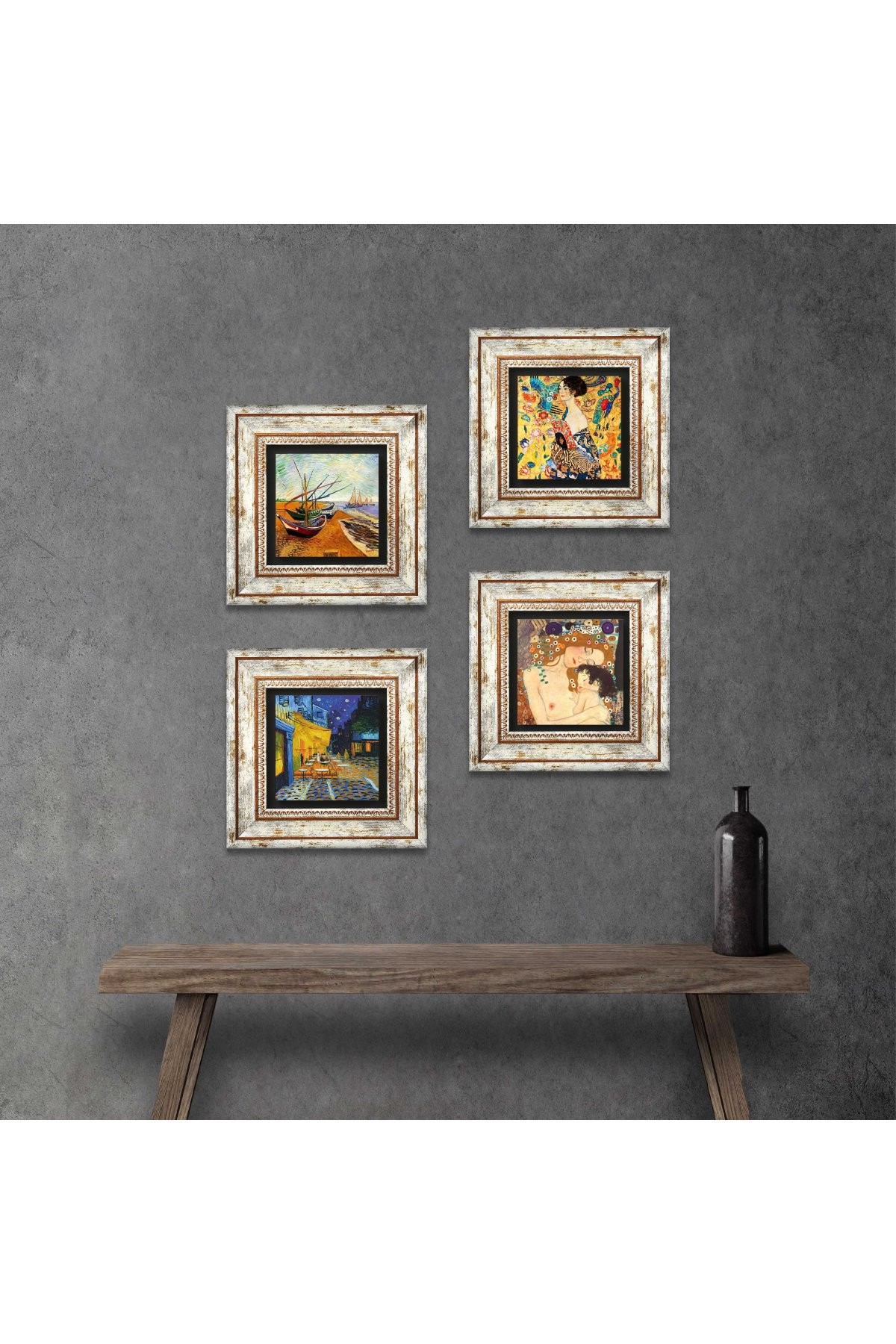 Van Gogh, Gustav Klimt Stone Wall Painting Framed Wall Decor 4 Piece Painting Set Wall Art