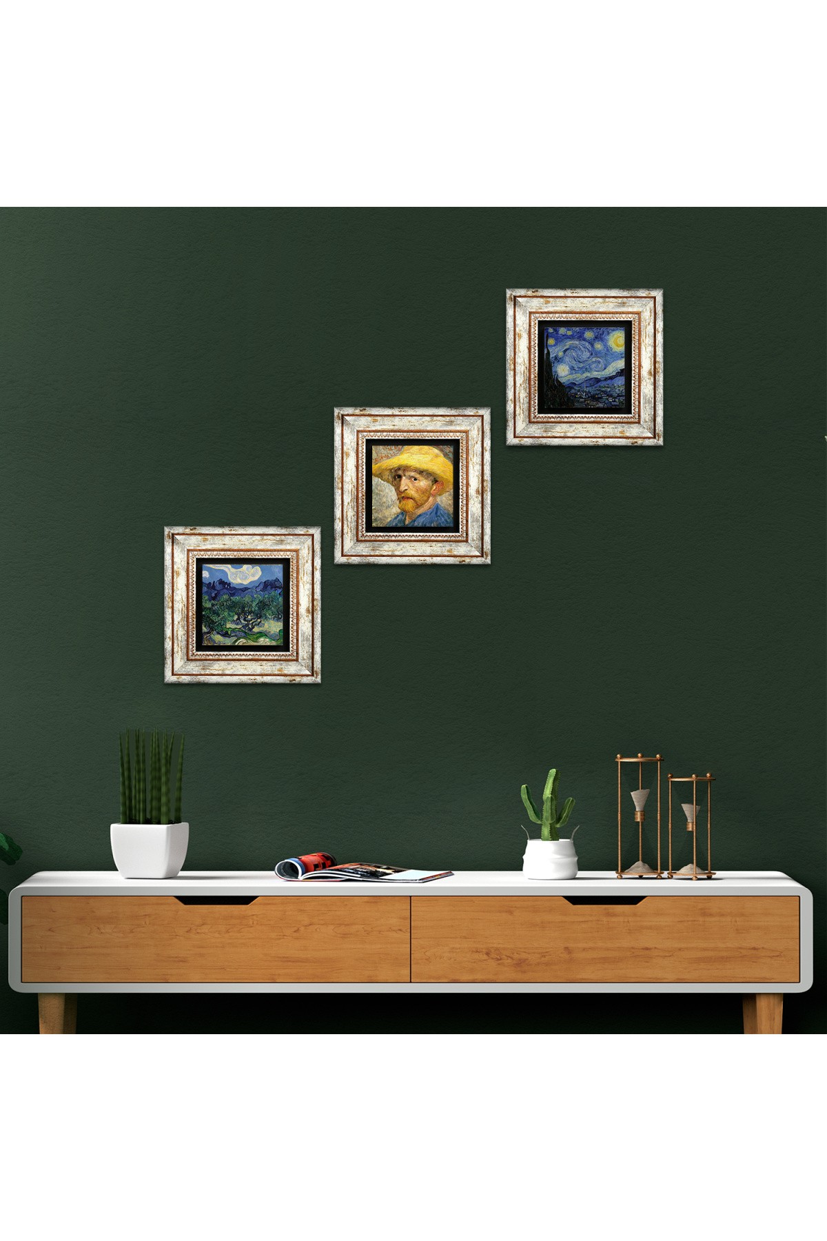 Van Gogh Olive Trees, Self-Portrait, Starry Night Stone Wall Painting Framed Wall Decor 3 Piece Painting Set Wall Art