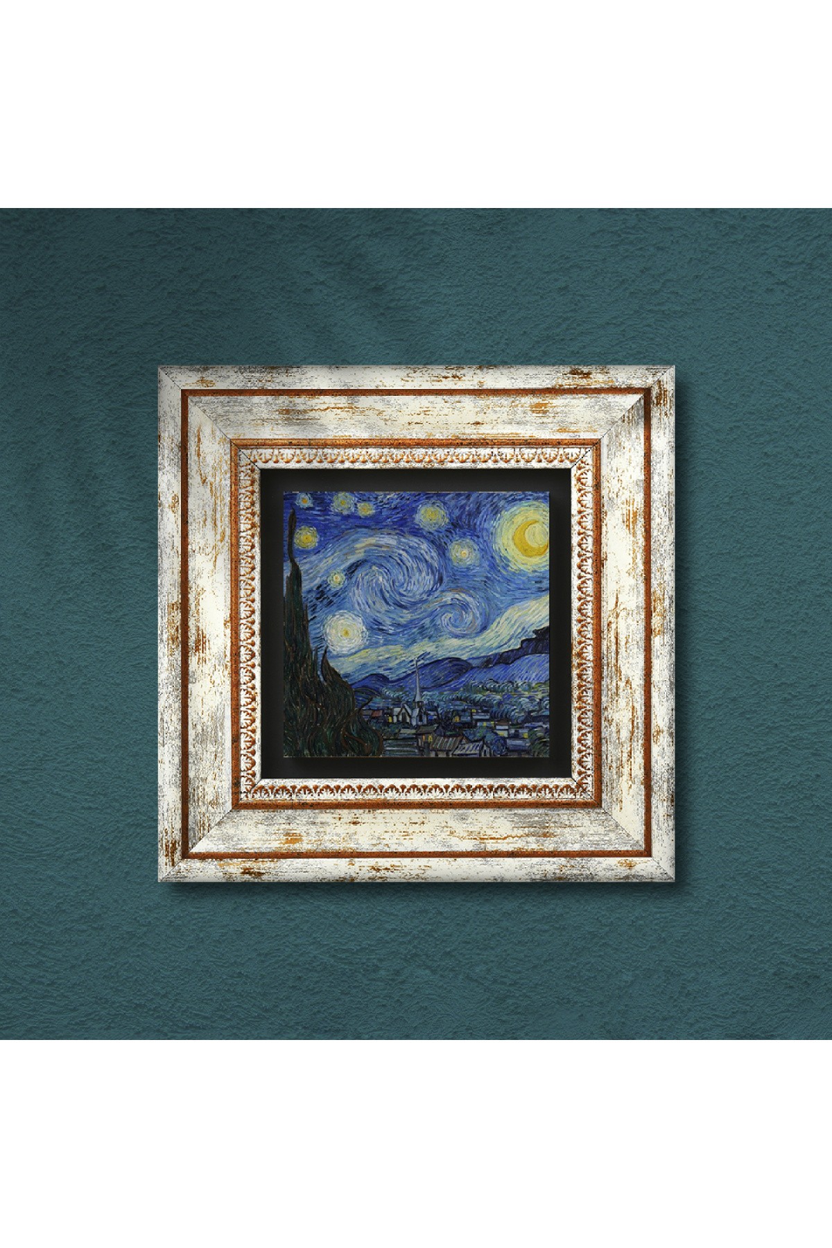 Van Gogh Yıldızlı Gece Taş Duvar Tablosu Çerçeveli Duvar Dekoru Wall Art