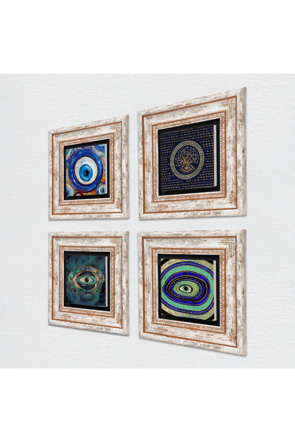 Evil Eye Stone Wall Painting Framed Wall Decor 4 Piece Painting Set Wall Art