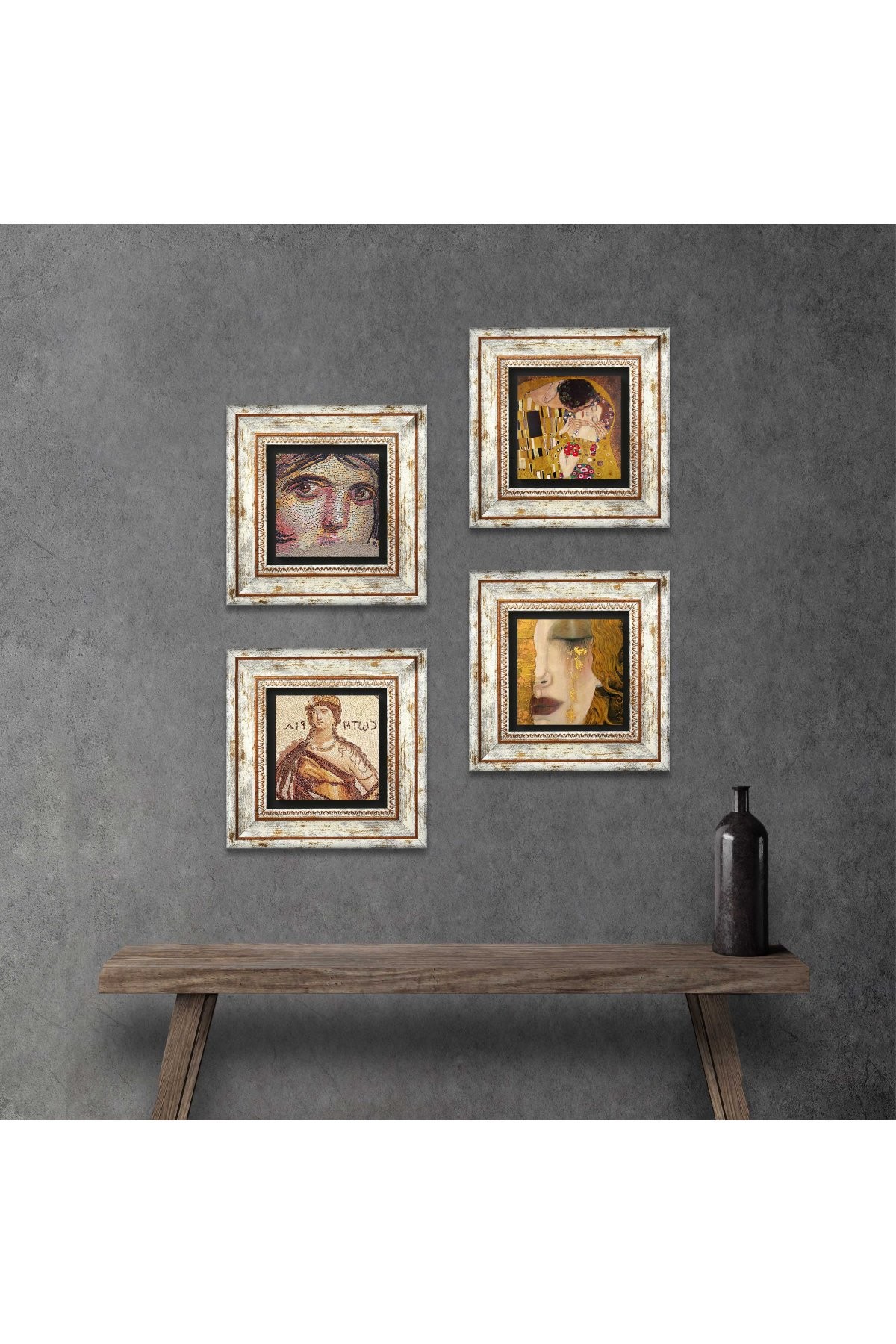 Gypsy Girl, Soteria, Gustav Klimt Golden Tears, Kiss Stone Wall Painting Framed Wall Decor 4 Piece Painting Set Wall Art